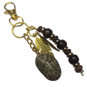 Feathered Key Chain Egg shaped stone
