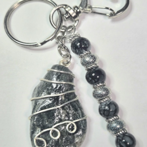 Dark Green Schist Stone Keychain Natural Metamorphic Rock Accent